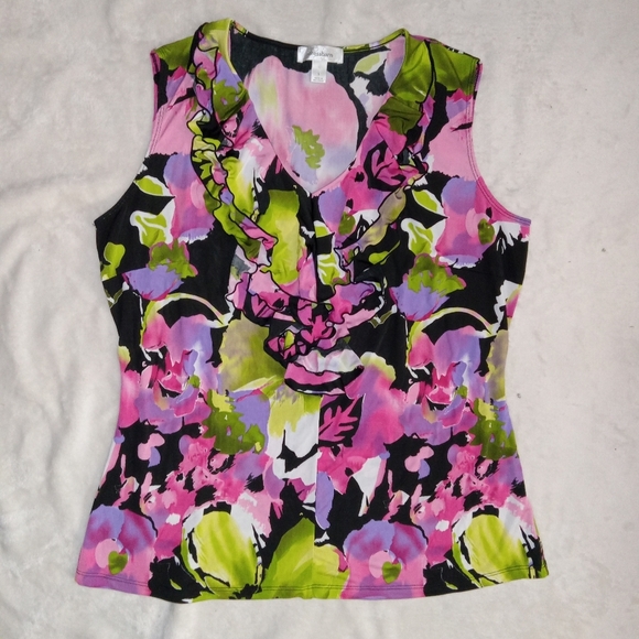 Dress Barn Tops - 5 for $10 Dressbarn Large Floral Print Ruffle V-Neck Sleeveless Top size Large